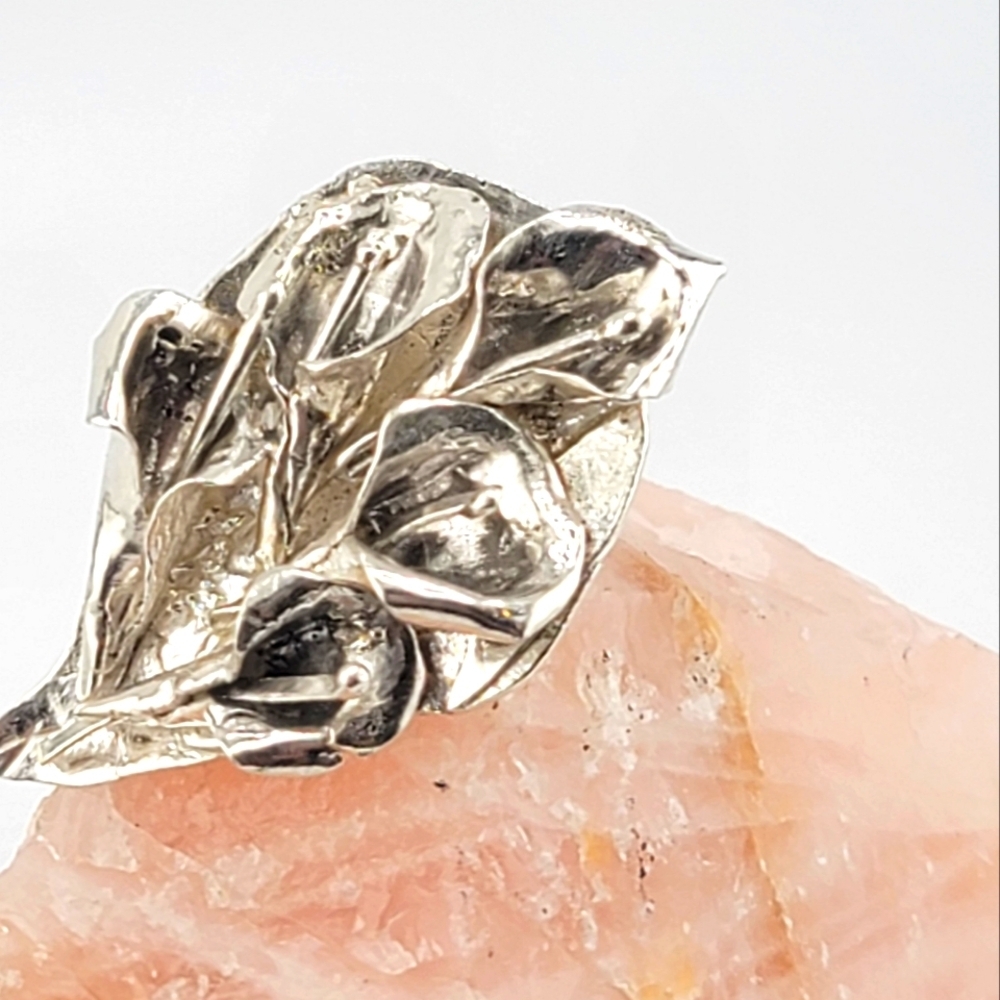 CALLA LILIES BOUQUET RING HANDMADE IN STERLING SILVER METAL SIZE 6.5 - Picture 4 of 12